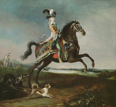 Rytterportræt af Marie-Antoinette (1755-93) i jagtdragt, 1783 af Louis Auguste Brun or Brun de Versoix