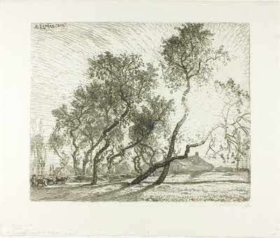 Gård med hollandske popler af Louis Auguste Lepère