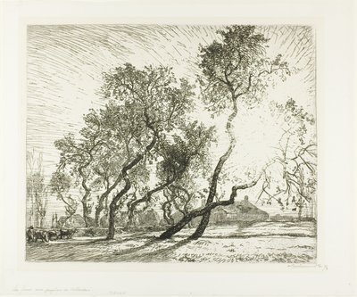 Gård med hollandske popler af Louis Auguste Lepère