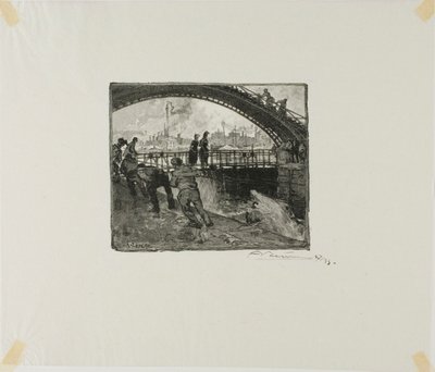 Sluse i Canal Saint-Martin af Louis Auguste Lepère