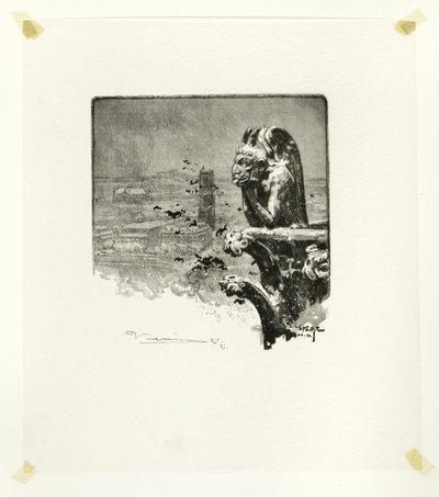 Vampyren i Notre-Dame, planche ni fra Le Long de la Seine et des Boulevards af Louis Auguste Lepère