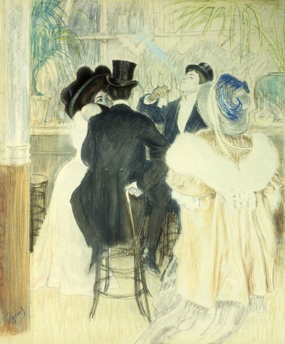 Figurer i en cafe (pastel på papir) af Louis Auguste Mathieu Legrand