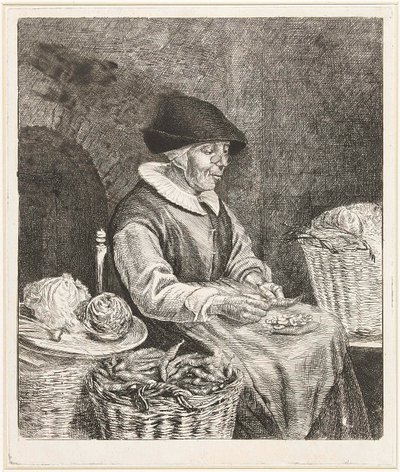 Coclers, L B, Gammel kvinde dypper bønner (1780, Rijksmuseum Amsterdam) af Louis Bernard Coclers