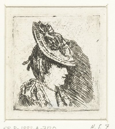 Hovedstudie af en ung kvinde med en hat af Louis Bernard Coclers