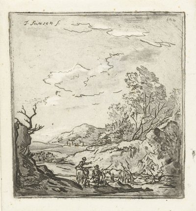 Landskab med rytter og hyrde af Louis Bernard Coclers