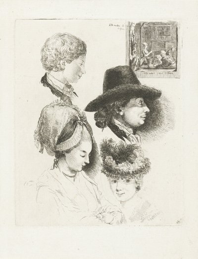 Studieark med portrætter af Louis Bernard Coclers og hans familie af Louis Bernard Coclers