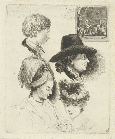 Studieark med portrætter af Louis Bernard Coclers og hans familie af Louis Bernard Coclers