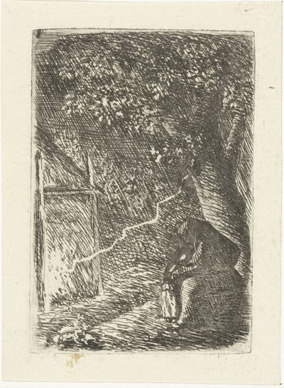 Kvinde og barn beskytter mod lyn under et træ af Louis Bernard Coclers