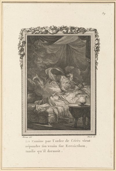 Hungersnød efter Ceres orden kommer til at sprede sin gift på Eresicthon, mens han sov af Louis Binet after Jean Michel Moreau