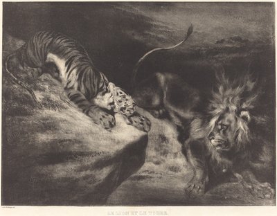 Løven og tigeren af Louis Candide Boulanger after Eugène Delacroix