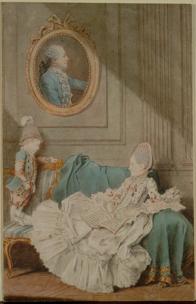 Madame Millin du Perreux og hendes søn, med et malet portræt af Monsieur Jérôme-Robert Millin du Perreux af Louis Carmontelle