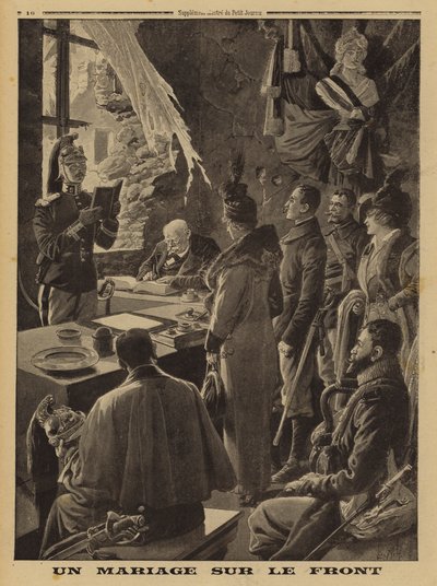 Et ægteskab ved fronten, Hauteville, Arras, Frankrig, Første Verdenskrig af Louis Charles (after) Bombled