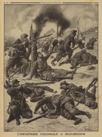 Fransk koloniinfanteri kæmper ved Beausejour, Første Verdenskrig af Louis Charles (after) Bombled