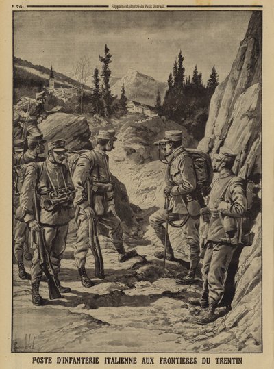Italiensk infanteripost på grænsen til Trentino, Første Verdenskrig af Louis Charles (after) Bombled