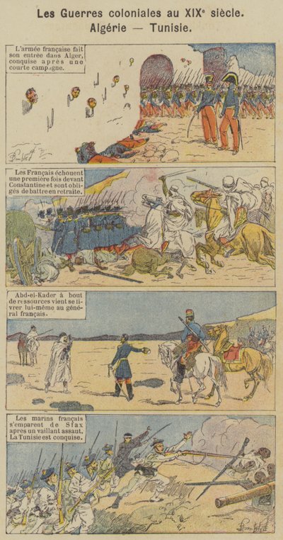 Kolonikrige i det 19. århundrede, Algeriet, Tunesien (farve litho) af Louis Charles (after) Bombled