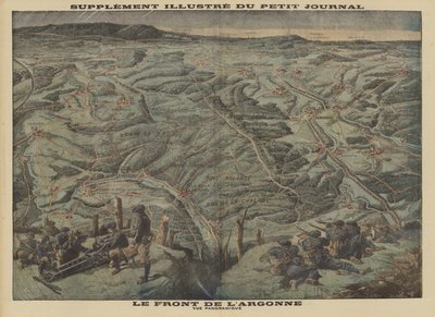 Panoramaudsigt over Argonne-skovens ector af Vestfronten, Første Verdenskrig af Louis Charles (after) Bombled