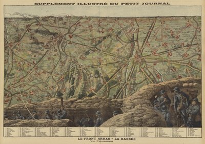 Panoramaudsigt over sektoren af Vestfronten mellem Arras og La Bassee, Frankrig, Første Verdenskrig af Louis Charles (after) Bombled