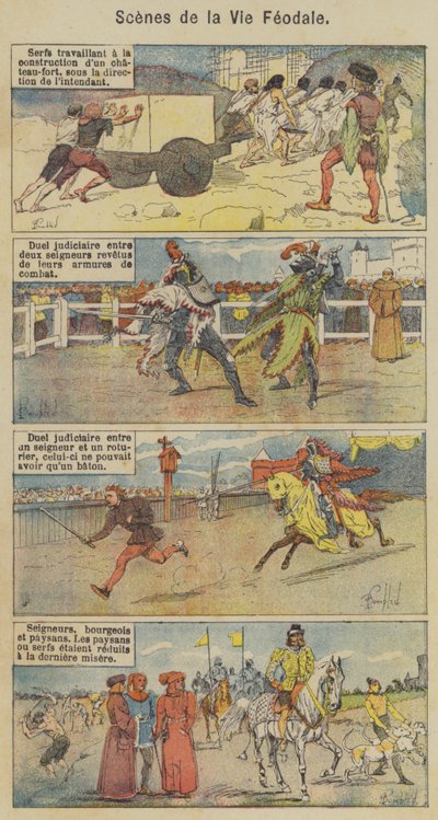 Scenes de la Vie Feodale (farve litho) af Louis Charles (after) Bombled
