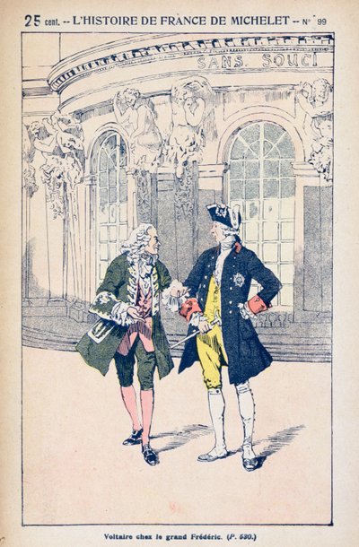 Francois Voltaire (1694-1778) med kong Frederik II af Preussen (1712-86) ved Sanssouci nær Potsdam, fra 