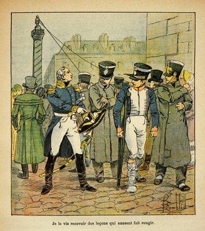 Illustration af Bombled Louis (1862-1927) fra bogen "The Memorial of Saint Helene" af Grev Emmanuel de Las Cases (1766-1842): En tidligere officer fra Napoleon, under restaurering, opfordrer tidligere værnepligtige til at afvise det kejserlige regime, Delv af Louis Charles Bombled