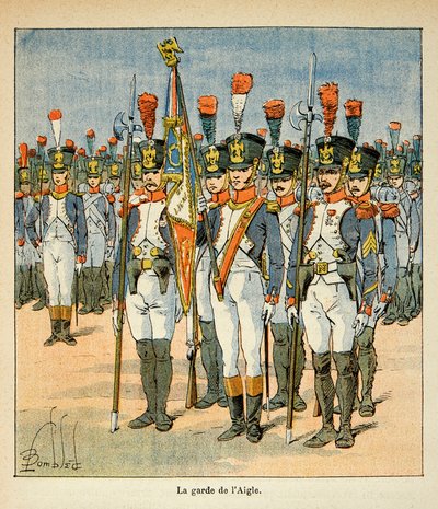 Illustration af Bombled Louis (1862-1927) fra bogen "The Memorial of Saint Helene" af grev Emmanuel de Las Cases (1766-1842): The Guard of the Eagle (skabt af Napoleon for at beskytte flaget), Privat samling af Louis Charles Bombled
