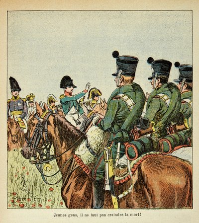 Illustration af Bombled Louis (1862-1927) fra bogen "The Memorial of Saint Helene" af Grev Emmanuel de Las Cases (1766-1842): Napoleon harangue the troppers, Private Collection af Louis Charles Bombled