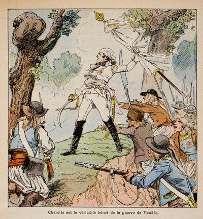 Illustration af Bombled Louis (1862-1927) fra bogen "The Memorial of Saint Helene" af Grev Emmanuel de Las Cases (1766-1842): Chief Vendeen Charrette og hans tilhængere, Privatsamling af Louis Charles Bombled