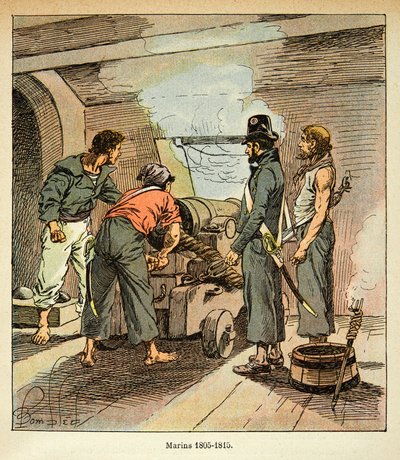 Illustration af Bombled Louis (1862-1927) fra bogen "The Memorial of Saint Helene" af greve Emmanuel de Las Cases (1766-1842): Franske søfolk mellem 1805 og 1815, privat samling af Louis Charles Bombled