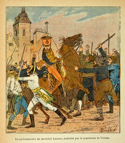 Illustration af Bombled Louis (1862-1927) fra bogen "The Memorial of Saint Helene" af grev Emmanuel de Las Cases (1766-1842): Parlamentarikeren i Marechal Lannes mishandlet af befolkningen i Wien, privat samling af Louis Charles Bombled