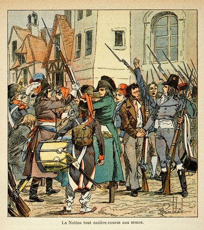 Illustration af Bombled Louis (1862-1927) fra bogen "The Memorial of Saint Helene" af grev Emmanuel de Las Cases (1766-1842): Hele nationen løb til våben mod englænderne, privatsamling af Louis Charles Bombled