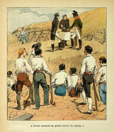 Illustration af Bombled Louis (1862-1927) fra bogen "The Memorial of Sainte Helene" af grev Emmanuel de Las Cases (1766-1842): Napoleon ledede store arbejder i Frankrig under sin regeringstid, Collection Partial af Louis Charles Bombled