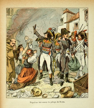 Illustration af Bombled Louis (1862-1927) fra bogen "The Memorial of St. Helene" af Grev Emmanuel de Las Cases (1766-1842): Bonaparte ophører med plyndringen af Rom, Privatsamling af Louis Charles Bombled