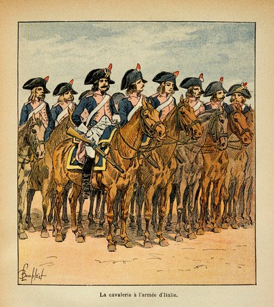 Illustration af Bombled Louis (1862-1927) fra bogen "The Memorial of St. Helene" af Grev Emmanuel de Las Cases (1766-1842): Kavaleri med Armee of Italy, Privat Samling af Louis Charles Bombled