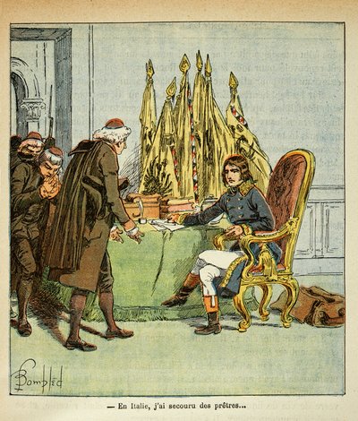 Illustration af Bombled Louis (1862-1927) fra bogen "The memorial se Sainte Helene" af Grev Emmanuel de Las Cases (1766-1842): Under den italienske kampagne redder Bonaparte præster, Privatsamling af Louis Charles Bombled