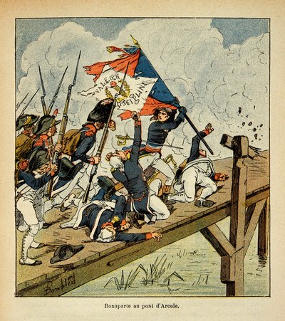 Illustration af Bombled Louis (1862-1927) fra bogen "The memorial se Sainte Helene" af grev Emmanuel de Las Cases (1766-1842): Bonaparte ved broen af Arcole, privat samling af Louis Charles Bombled