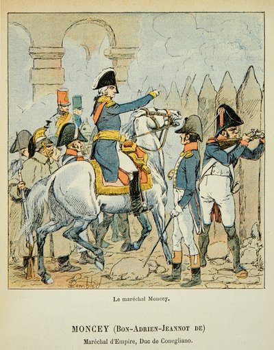 Illustration af den bombede Louis (1862-1927) fra bogen "The Memorial of Saint Helene" af grev Emmanuel de Las Cases (1766-1842): Marechal Bon Adrien Jeannot de Moncey (1754-1842), hertug af Conegliano, privat samling af Louis Charles Bombled