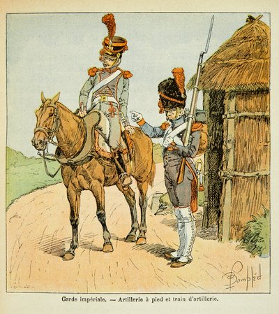 Illustration af den bombede Louis (1862-1927) fra bogen "The Memorial of Saint Helene" af grev Emmanuel de Las Cases (1766-1842): Den kejserlige garde: Artilleri til fods og artilleritog, privat samling af Louis Charles Bombled