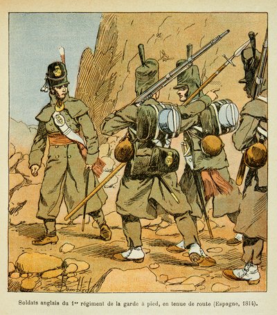 Illustration af den bombede Louis (1862-1927) fra bogen "The Memorial of Saint Helene" af grev Emmanuel de Las Cases (1766-1842): Engelske soldater fra 1. Garderegiment i en vejstand (Spanien 1814), privat samling af Louis Charles Bombled