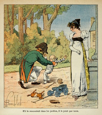 Illustration af den bombede Louis (1862-1927) fra bogen "The Memorial of Saint Helene" af grev Emmanuel de Las Cases (1766-1842): Napoleon leger med sin søn i nærværelse af Marie Louise, privat samling af Louis Charles Bombled