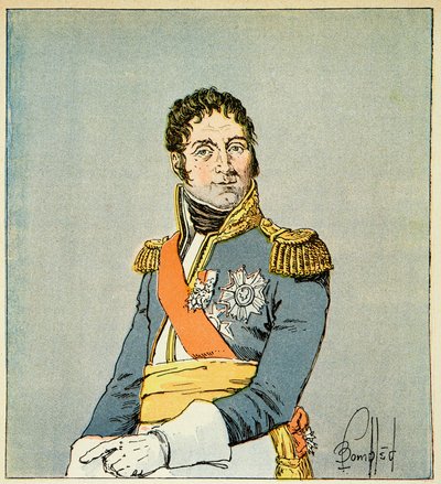 Illustration af den bombede Louis (1862-1927) fra bogen "The Memorial of Saint Helene" af grev Emmanuel de Las Cases (1766-1842): Portræt af marechal Andre Massena (1758-1817), hertug af Rivoli og prins af Essling , Privat Samling af Louis Charles Bombled
