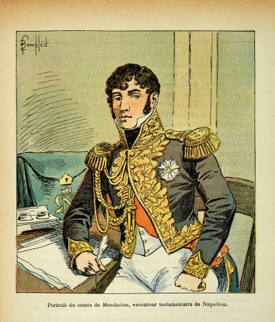 Illustration af Bombled Louis (1862-1927) fra bogen "The Memorial of Saint Helene" af grev Emmanuel de Las Cases (1766-1842): Portræt af grev Charles Tristan af Montholon (1783-1853), kejser Napoleons eksekutor, Private Collection af Louis Charles Bombled