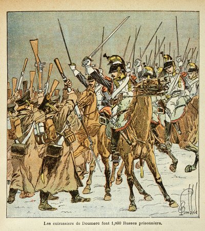 Illustration af den bombede Louis (1862-1927) fra bogen "The Memorial of St. Helene" af grev Emmanuel de Las Cases (1766-1842): Oberst Doumeres 9. regiment af slagskibe fangede 1800 russere under det russiske felttog, privat samling af Louis Charles Bombled