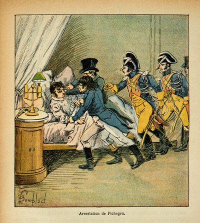 Illustration af den bombede Louis (1862-1927) fra bogen "The memorial se Sainte Helene" af grev Emmanuel de Las Cases (1766-1842): Arrestation af Jean Charles Pichegru (1761-1804) den 28. februar 1804, privat samling af Louis Charles Bombled