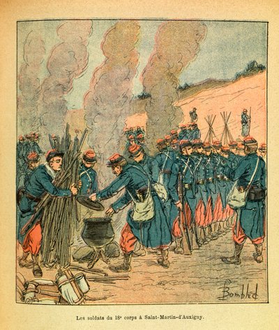 The Army of the East af Eugene Sergeant, dit Grenest, illustreret af Louis Bombled (1862-1927) (fransk-tyske krig; kampagne 1870 -1871): Soldaterne fra det 18. korps ved Saint Martin d