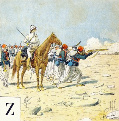 Bogstav Z: Zouaves, "Je serai soldat" (Jeg vil være en soldat) - Militært alfabet af Louis Charles Bombled