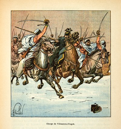 The Armee of the Loire af Eugene Sergeant, kendt som Grenest, illustreret af Louis Bombled (1862-1927) (den fransk-tyske krig; kampagne 1870 -1871): Angrebet af de 3. afrikanske jægere i slaget ved Villeneuve d