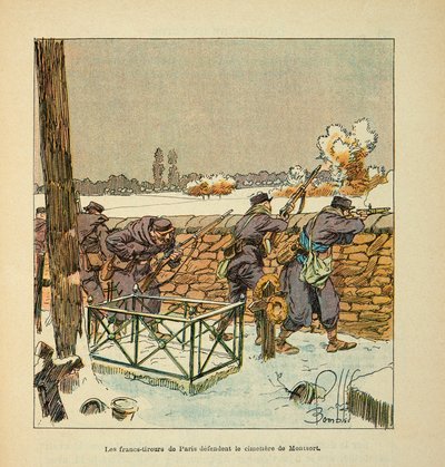 Arme af Loire af Eugene Sergent, kendt som Grenest, illustreret af Louis Bombled (1862-1927) (Franco-German War; Kampagne fra 1870 -1871): De franske skydespil i Paris forsvarer Montsort (Alencon) i januar i januar 1871, privat samling af Louis Charles Bombled