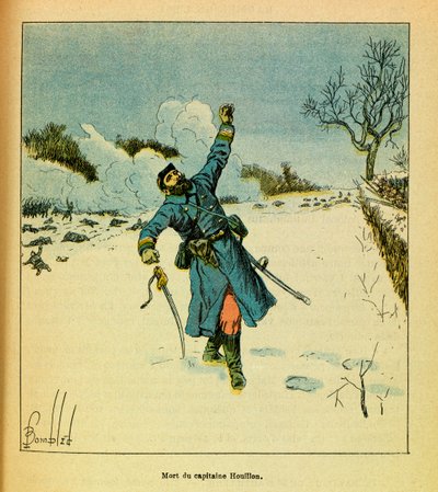 The Eastern Armee of Eugene Sergeant, dit Grenest, illustreret af Louis Bombled (1862-1927) (fransk-tyske krig; kampagne 1870 -1871): januar 1871, Hericourt, kaptajn Houillons død, privat samling af Louis Charles Bombled