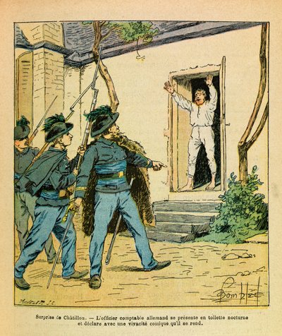 The Eastern Armee of Eugene Sergeant, dit Grenest, illustreret af Louis Bombled (1862-1927) (fransk-tyske krig; kampagne 1870 -1871): November 1870, I Chatillon sur Seine, fangede kaptajn Michard den tyske regnskabsfører på hotellet de la Cote d af Louis Charles Bombled