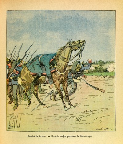 The Eastern Armee of Eugene Sergeant, kendt som Grenest, illustreret af Louis Bombled (1862-1927) (fransk-tyske krig; kampagne 1870-1871): November 1870, under kampene ved Brazey, bliver major preussisk Saint Ange skudt ned, Privat samling af Louis Charles Bombled